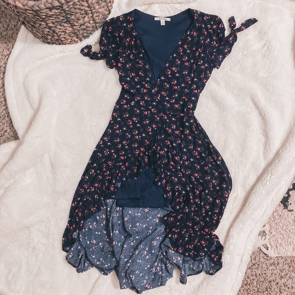 Navy Floral Wrap Dress